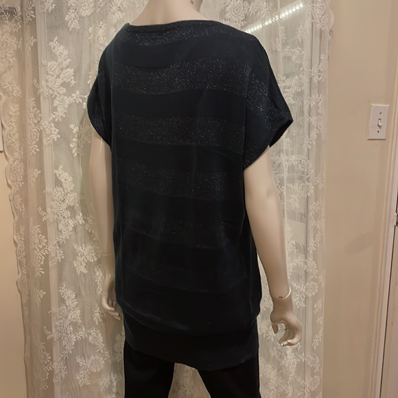 Navy Boatneck Knitted Short Sleeve Tunic Top Medium - Picture 2 of 3